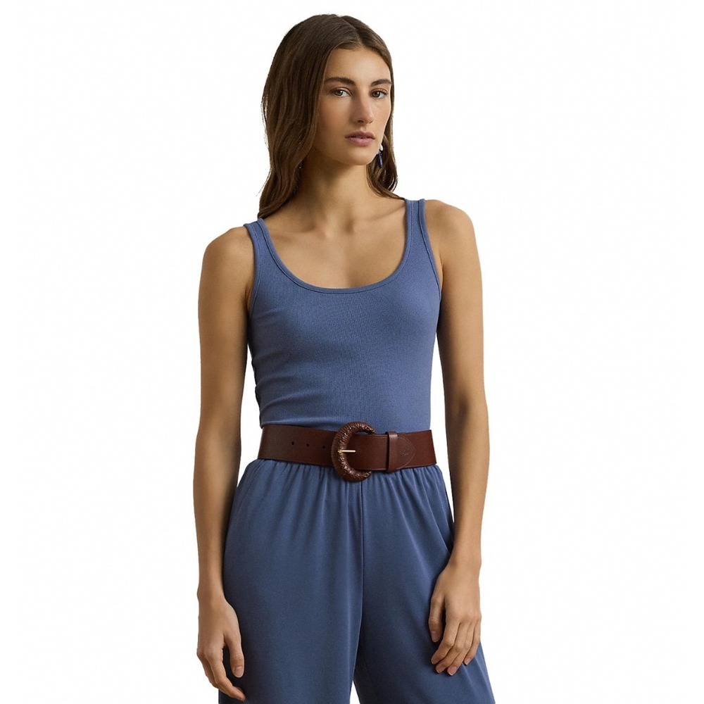 Lauren Ralph Lauren Blue Stretch Cotton Tank Top Sleeveless Scoopneck XL